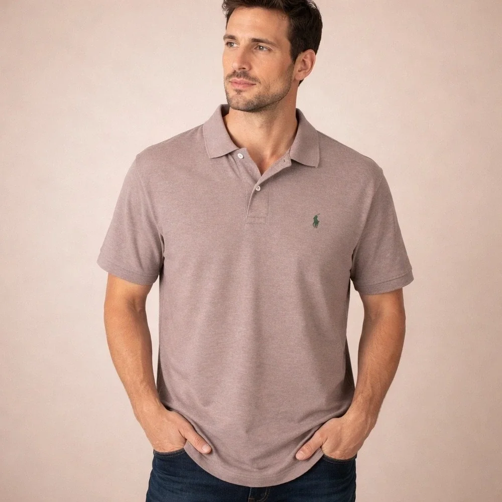 Polo Ralph Lauren Polo Shirt Mens L Tan Heathered Short Sleeve Pique Preppy Golf